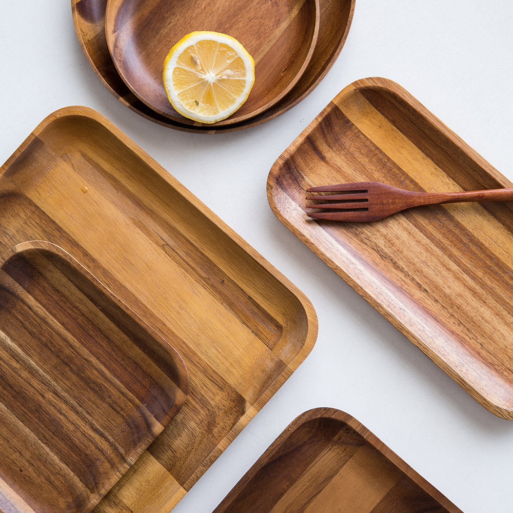 Wooden Tray Dinner Plate Set