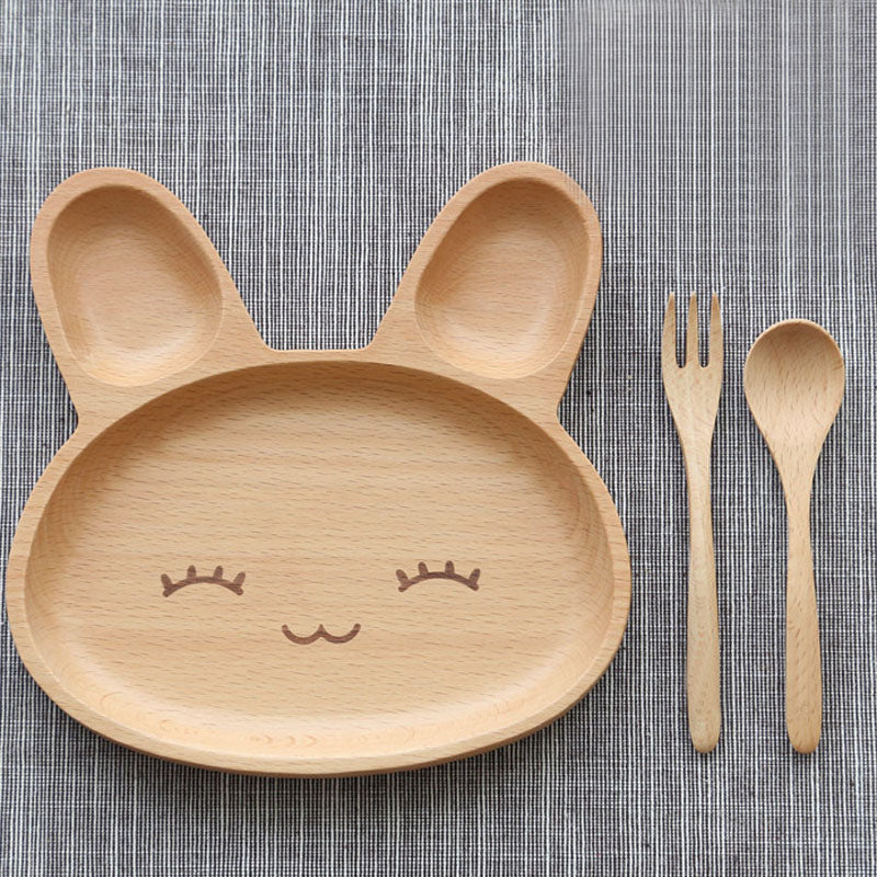 Cute Rabbit Face Wood Dinner Plate