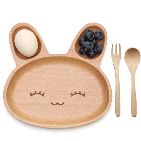 Cute Rabbit Face Wood Dinner Plate